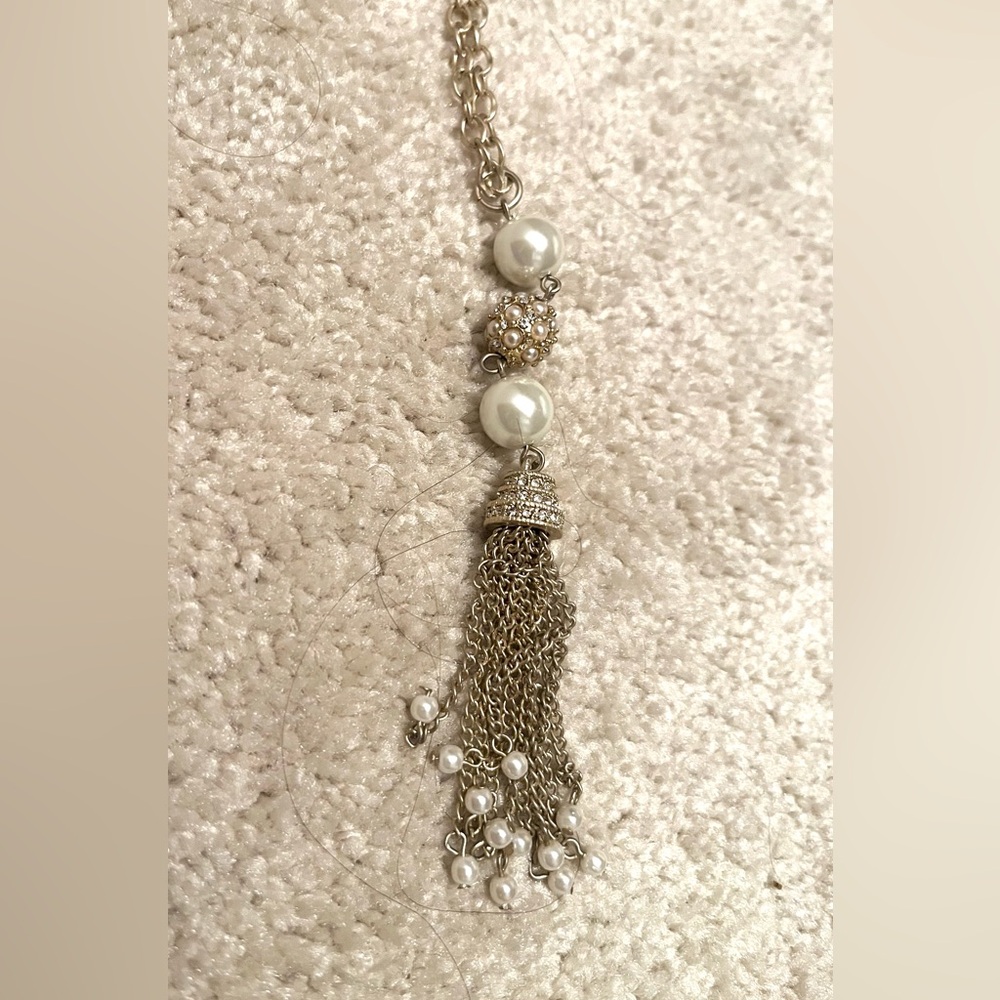 Lia Sophia Pearl and Gold Tassel Necklace